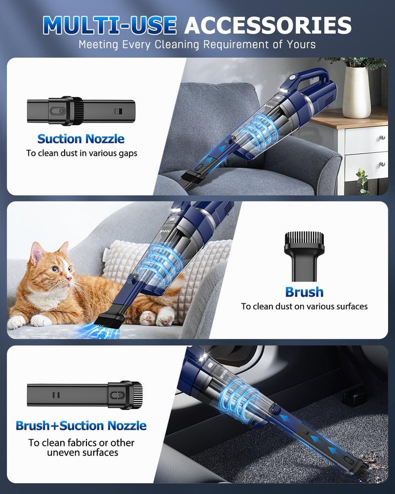 AHNR Handheld Vacuum Cordless, 16000PA Powerful Suction Hand Held Vacuum Dust Busters Cordless Rechargeable with LED Light & 2 HEPA Filters, Portable Car Vacuum Cleaner High Power for Car Home Office - Image 3